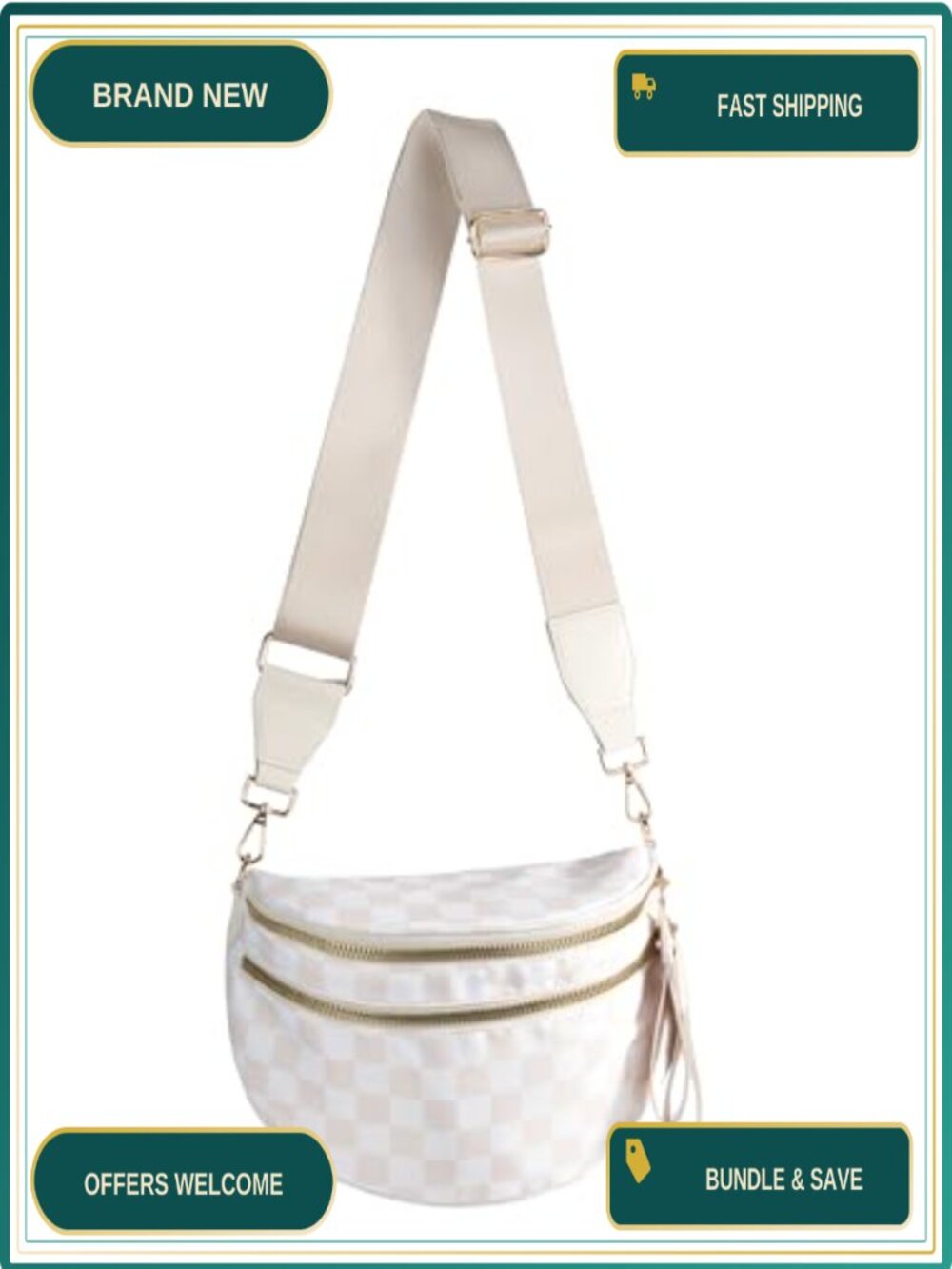 Spacious Checkered Nylon Crossbody Bag Bum Bag Handbags